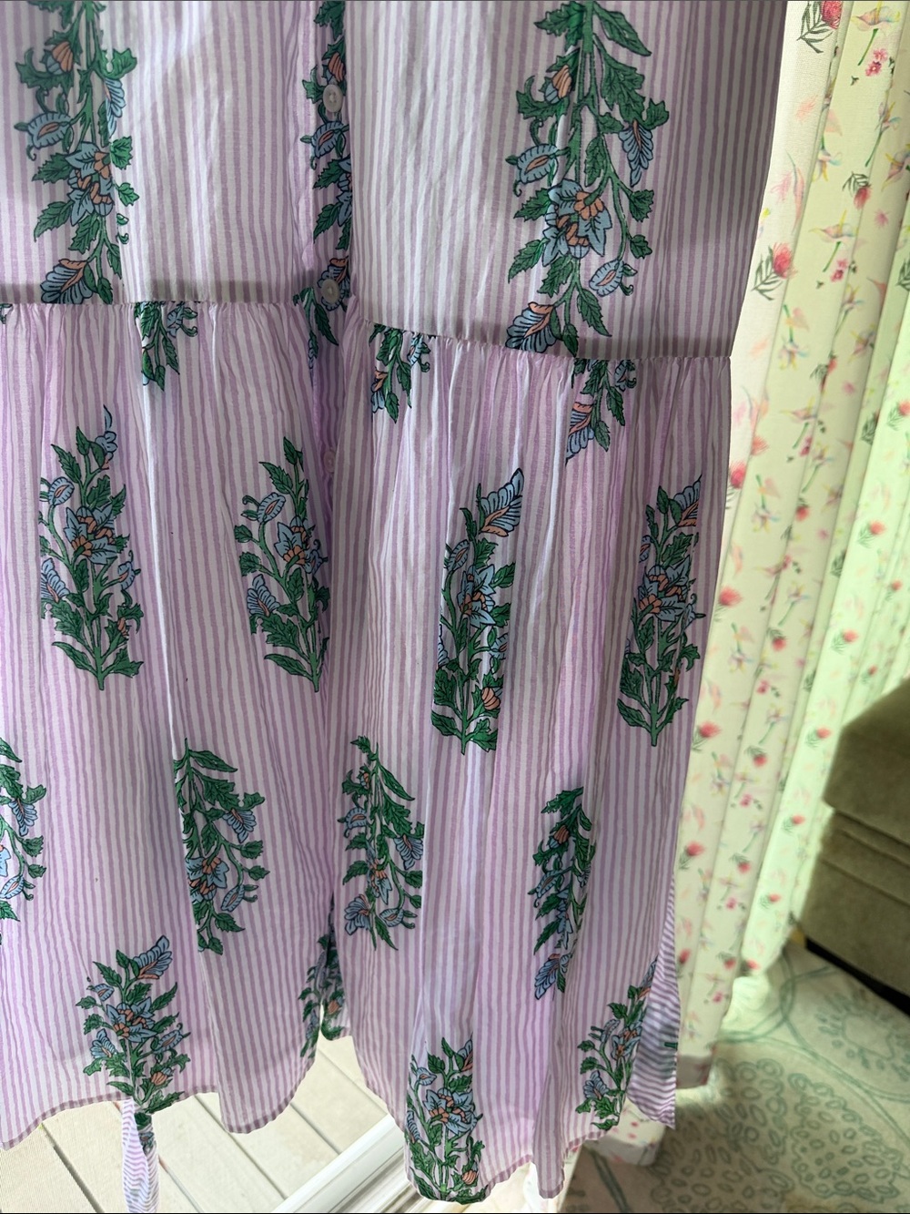 J. Crew Factory Lavender Striped Sleeveless Maxi Dress Green Floral Print Sz 10 - Picture 4 of 6